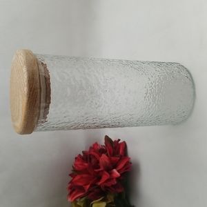 Crinkle Glass Storage Jar with Wood Lid